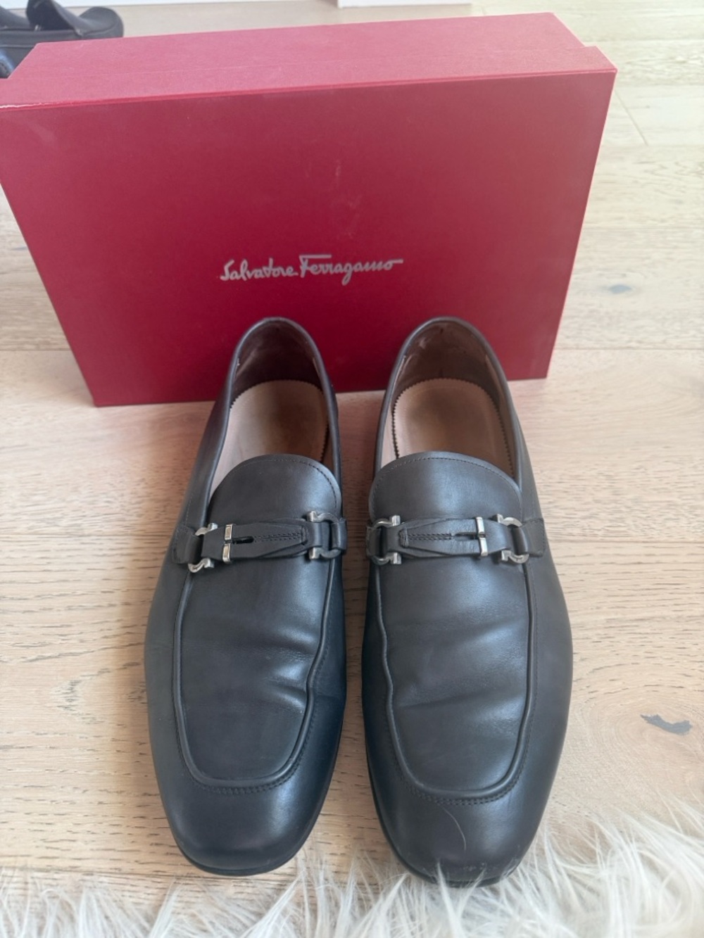 Salvatore Ferragamo Black Leather Bit Slip-On Loafers - black size 10.5